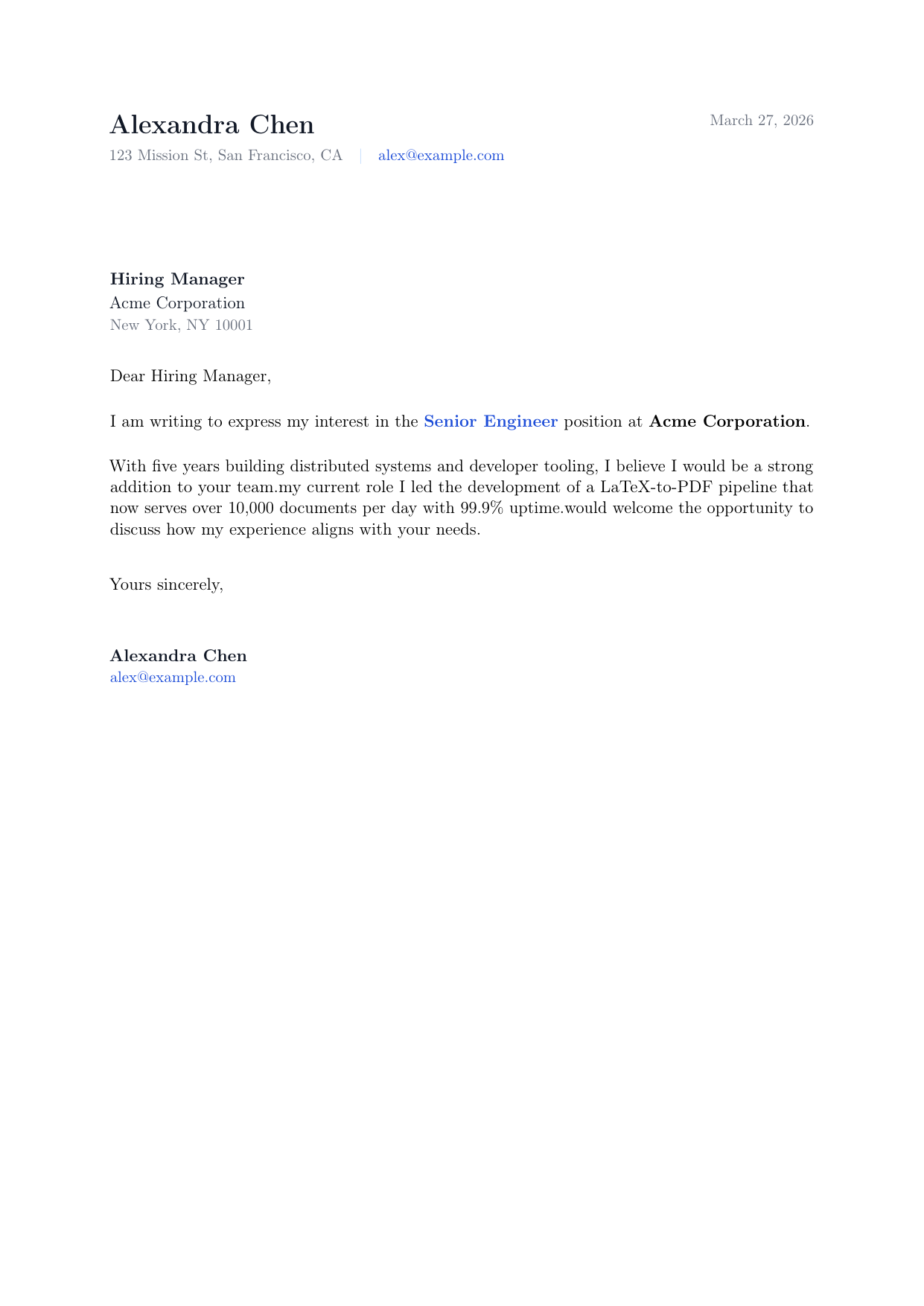 Professional Cover Letter