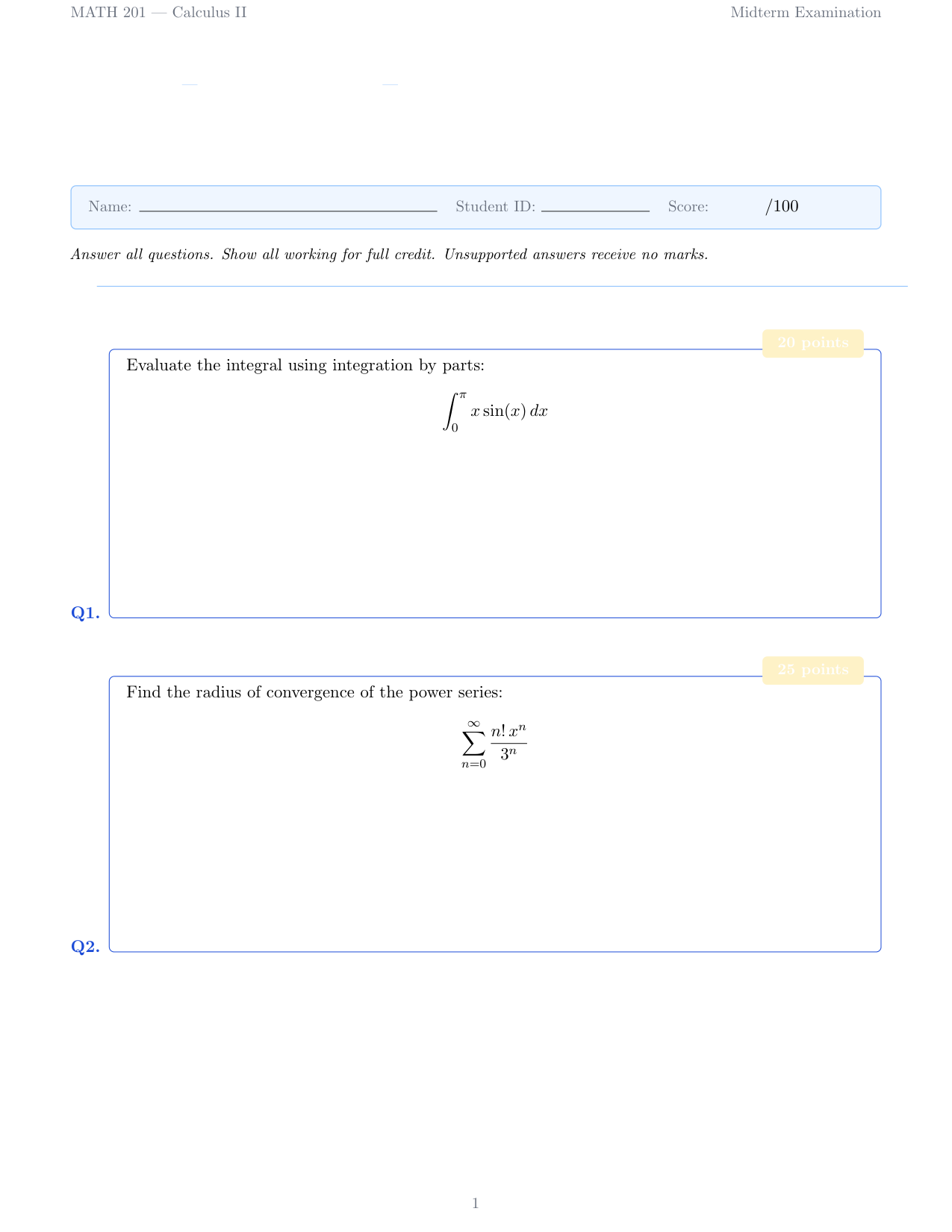 Styled Examination Paper